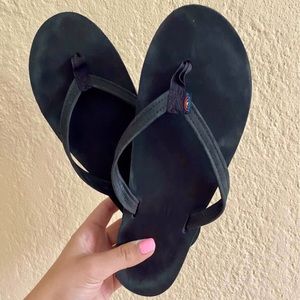 Rainbow Sandals Women’s Double Layer Leather Narrow Strap w/Arch | Black